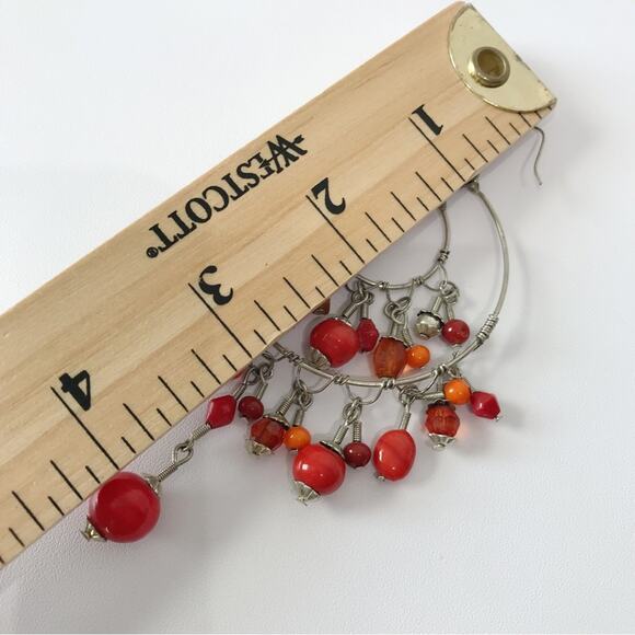 Chandelier Double Hoop Glass Bead Drop Oversized Statement Boho Tribal Earrings - Picture 12 of 13